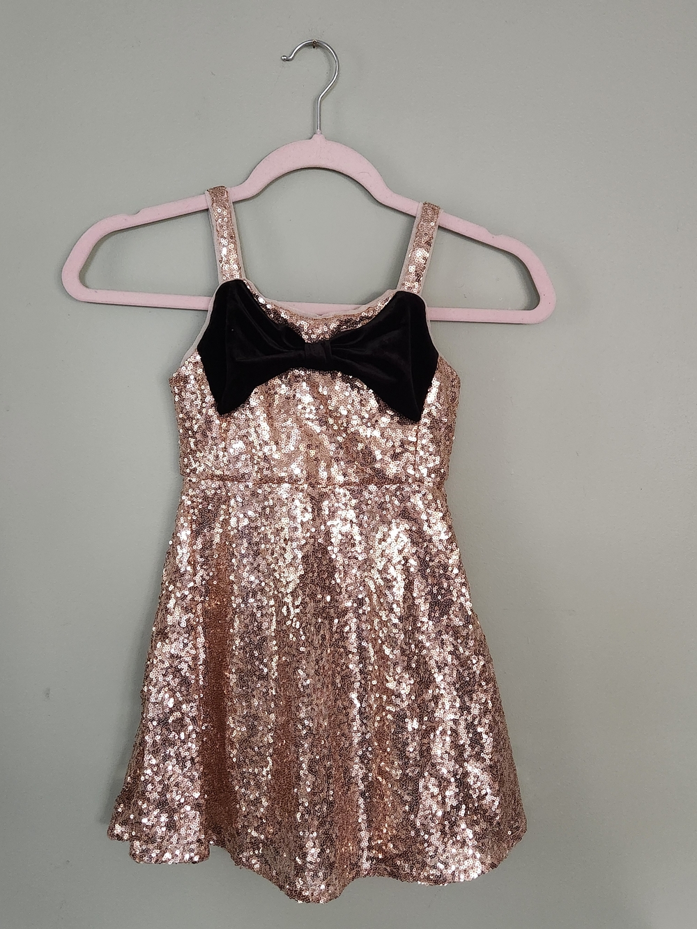 Cat & Jack Rose Gold Sequin Dress with Black Bow